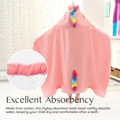 Joiedomi Unicorn Hooded Towel for Kids Soft 100% Cotton Bath Beach Towel 30" x 50" for Kids 3-10 Years Toddler Pool Poncho with Hood Absorbent Swim Wrap for Boys Girls 5