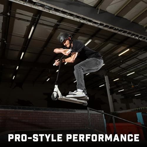 Mongoose Rise 100 Freestyle Stunt Trick Scooter, Lightweight Alloy Deck & Heavy-Duty Frame Up to 220 lbs., Bike-Style Grip, High Impact 100mm Wheels, White/Red 6