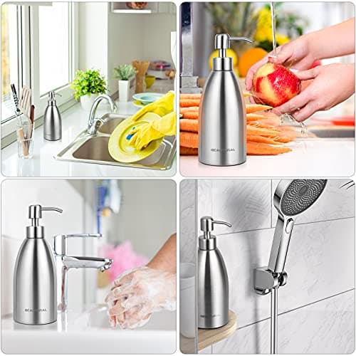 BEAUTURAL Stainless Steel Countertop Soap Dispenser 15.2 Oz, Rust-Proof Liquid Soap Pump Bottle for Kitchen, Bathroom and Countertop Hand Dish Lotion[Upgraded Version] 6