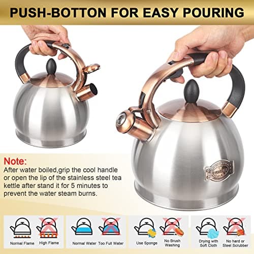 3Quart Whistling Tea Kettle Classic Teapot Stainless Steel Teakettle with Cool Grip for Stovetop 5
