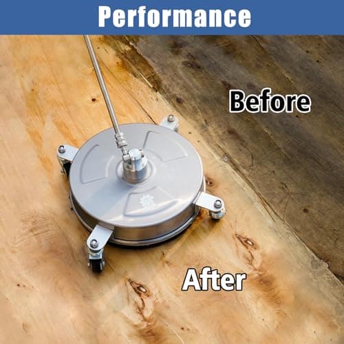 janz 14" Pressure Washer Surface Cleaner with 4 Wheels, Stainless Steel Housing, 1/4" Quick Plug, 2 Extension Wands, 2 Replacement Nozzles and 3 Spray Nozzles, 4000 PSI 5