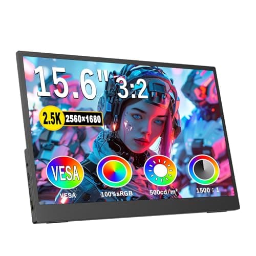 Topmonitor 2.5K Portable Monitor 15.6inch UHD 2560 * 1680 for Laptop, 100% sRGB 500nits HDR IPS External Display w/Smart Cover & VESA Mount, USB-C HDMI Travel Second Screen for PC Mac Phone Xbox PS5