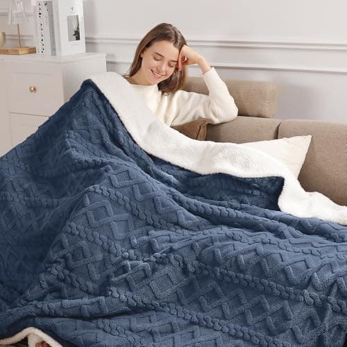 Electric Blanket Twin Heated Blanket 62''X84'' with 5 Heating Levels & 10 Hours Auto Off, ETL& FCC Certification Dual Sherpa Twin Heating Blanket Washable for Home/Office/Bed, Great Gift(Navy Blue)