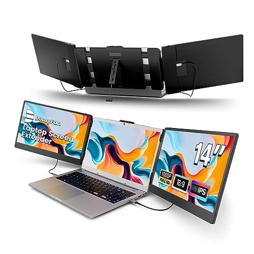 domyfan 14" Laptop Screen Extender, FHD 1080P IPS Triple Portable Monitor for Laptop, HDMI/USB-A/Type-C for Windows, Mac, Android, Chrome, Switch & PS5, Work with 13.3”-17” Laptops