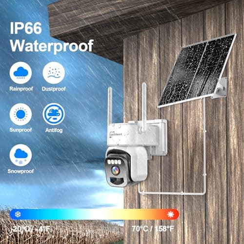 4G LTE Cellular Solar Security Camera Wireless Outdoor, No WiFi surveillance camera, PIR Motion Sensor, Human Tracking, 360° Live View, 2 Way Talk, 2K Color Night Vision, 360 day unlimited data 7