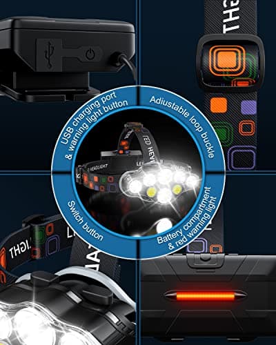 Rechargeable Headlamp, 8 LED Bright Headlamp with Red Light, IPX4 Waterproof USB Headlight, Head Lamp, 8 Modes for Outdoor Running Hunting Hiking Camping Gear 6