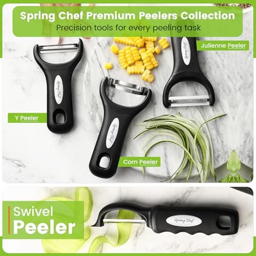 Spring Chef Premium Swivel Vegetable Peeler, Soft Grip Handle and Ultra Sharp Stainless Steel Blades - Perfect Kitchen Peeler For Veggie, Fruit, Potato, Carrot, Apple - Black 8