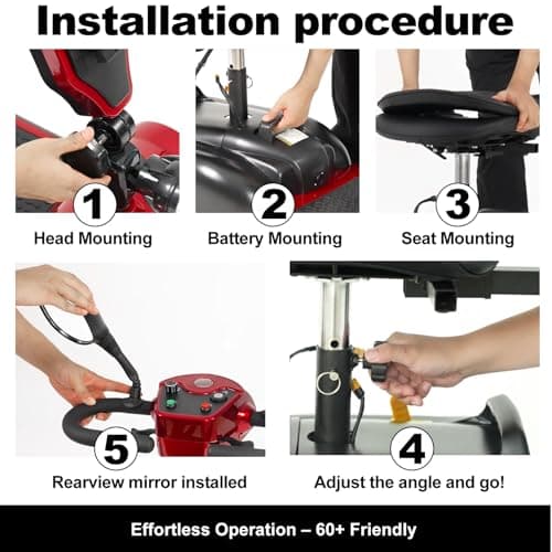 4 Wheel Mobility Scooters for Seniors, Folding Electric Powered Wheelchair, Compact Heavy Duty Mobile for Travel, Adults, Elderly, Long Range Power Extended Battery with Charger and Basket Blue 8