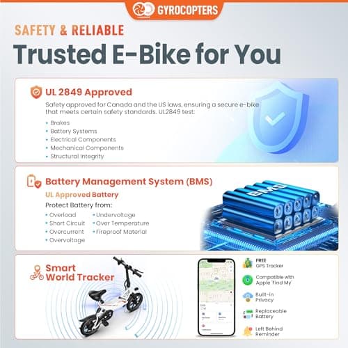 GYROCOPTERS Frost Electric Bike for Adults | UL2849 Safe Folding Ebike 350W Brushless Motor | 14-inch Tires Compact Bike | Speed up to 25kmph/15.5mph 36V Battery for Long Range PAS up to 60km/37miles 9