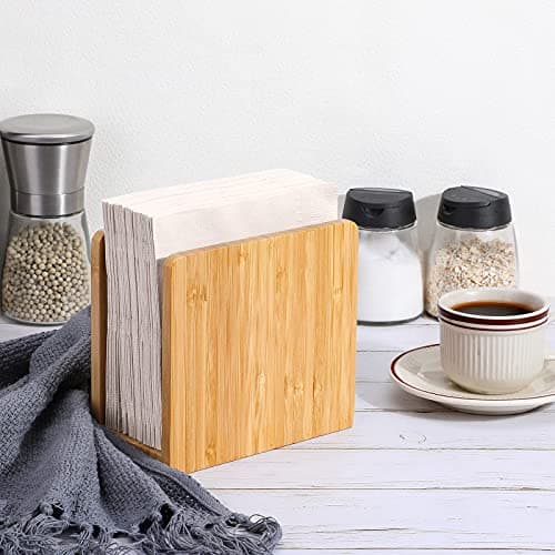 MaxGear Bamboo Napkin Holder for Tables, Wooden Freestanding Tabletop Tissue Dispenser for Kitchen, Dining Room, Party, Outdoor, Holds 5.5x5.5 or Larger Napkins for Home, Restaurant, Hotel, 1 Pack 9
