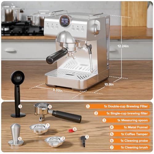 20 Bar Espresso Machine with Cold Brew, Professional Expresso Machines for home, Stainless Steel Espresso Maker with Milk Frother, Auto Sleep Mode, 1.5L Removable Water Tank, for Latte, Cappuccino 8