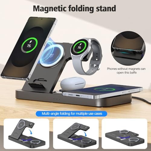 YiJYi Magnetic Wireless Charger for Samsung, 6 in 1 for Samsung Charging Station,30W Dual Phone with Auto-Switch 7-Color Light & Clock,for Samsung S26,for Galaxy Buds for Samsung Galaxy Watch 5
