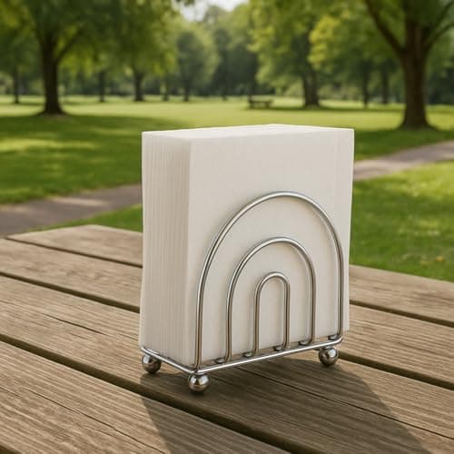 Paper Napkin Holder Tissue Dispenser for Kitchen Countertops, Dining Table, Picnic Table, Indoor & Outdoor Use, Chrome Finish (Classic) 5
