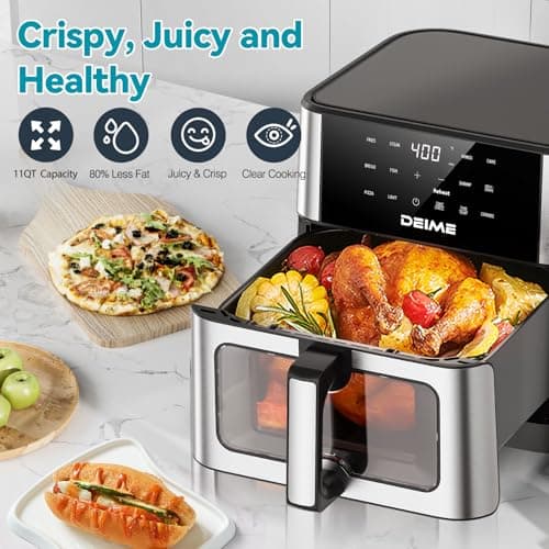 DEIME Air Fryer 10.2 QT Oilless 1700W Large Capacity Oven Air Fryers Healthy Cooker with 10 Preset, Large AirFryer for Families Visual Cooking Window, Non-Stick Basket, Included Recipe 5