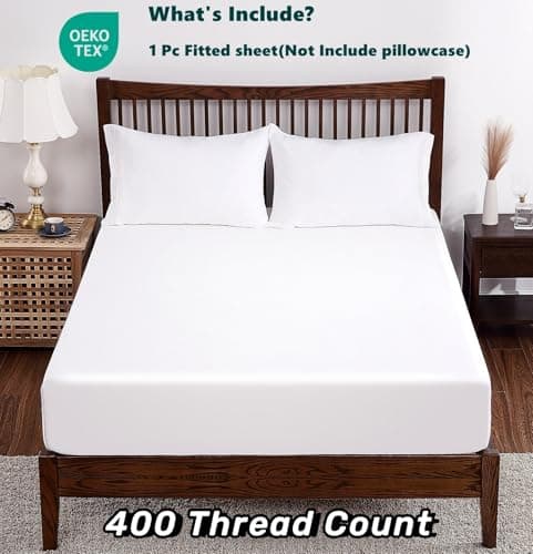 Fitted Sheet 1 Pack Full Size Only Viscose Derived from Bamboo,400 Thread Count,8-16" Deep Pocket,Bottom Sheet Colorfast Soft & Silky & Breathable(1 Fitted sheet Only, White, Full) 8