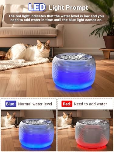 Kastty 3.5L Quiet Cat Water Fountain,118oz Large Capacity Pet Water Fountain for Cats Indoor with Water Level LED Light, Easy Cleaning Cat Fountains for Drinking Automatic Dog Water Fountain FS75 5