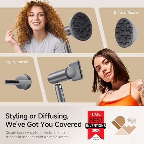 Dreame Pocket Pro Hair Dryer, Dual Voltage Travel Blow Dryer with Diffuser, 1300W Professional HighSpeed Ionic Hair Blower, Fast Drying, Low Noise, Lightweight, No Heat Damage, Global Travel 120V/240V 5