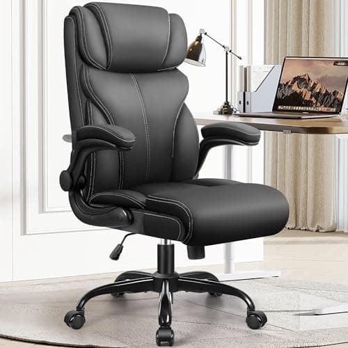 HeroSet Office Chair, Ergonomic Big and Tall Computer Desk Chairs, Executive Breathable Leather Chair with Adjustable Flip-up Armrests, Lumbar Support Swivel PC Chair with Rocking Function
