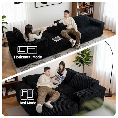 Claiks 110" Boneless Couch, Cloud Couch Sectional, L-Shape Corduroy Modular Sectional Sofa Deep Seat, Upholstered Couches for Living Room, No Assembly Required, Black, Left Facing Chaise 5