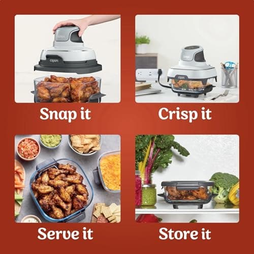 Ninja FN100WH Crispi Air Fryer, Microwave, Freezer & Dishwasher Safe, Non Toxic Glass Portable Cooking System, 4 QT & 5 Cup Glass Containers with Storage Lids, Easy Meals, White (Renewed) 7