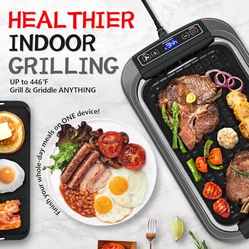 CUSIMAX Smokeless Grill, Electric Indoor Grill, 1500W Korean BBQ Grill with Non-stick Removable Grill/Griddle Plate, LED Smart Display & Tempered Glass Lid, Grey 5