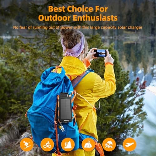 Durecopow Solar Charger Power Bank 20,000mAh, Portable Charger, 4 Cables 3 Ports Fast Charging External Battery Pack with USB C for Cell Phones, Solar Panel Charger with Dual Flashlight for Camping 7
