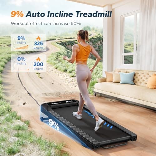 MERACH Walking Pad Treadmill with 9% Auto Incline, 2.5HP Quiet Under Desk Treadmills for Home & Office, Portable Small Treadmill with Magnetic Remote Control, APP, 3 Preset Programs 2