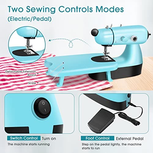 Mini Sewing Machine, Upgraded Electric Sewing Machine with Sewing Bag, Expansion Board, LED Light, Fast Stitch Suitable for Clothes,Cutains,Jeans,DIY Home Travel 3
