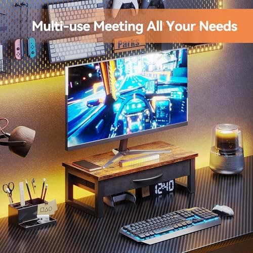 HEWORLIF Computer Monitor Stand Riser with Drawer, 2-Tier Desk Accessories & Workspace Organizers, Laptop Stand for Desk with Storage, Office Organization, Wood 8