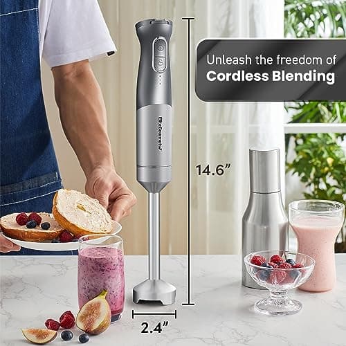 Elite Gourmet EHB1300 Cordless, Rechargeable Hand Blender, Variable Speed Blending with One-Touch Power Button, Stainless Steel Blades, Portable, Easy Control Stick Mixer, Baby Food, Charcoal Grey 8