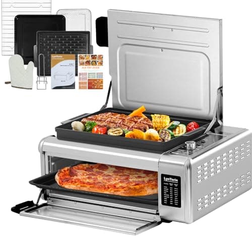 LynTorin Pizza Oven Combo, 10-in-1 Digital Countertop Oven, Flip UP Save 50% Space, Electric Indoor Toaster Oven, 18QT, 9 Preset Functions, Easy Clean, 1600W, Homeuse