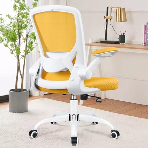 KERDOM Ergonomic Office Desk Chair, Breathable Mesh, Adjustable Height Gaming Chair with Lumbar Support, Flip-up Arms, Swivel - Yellow