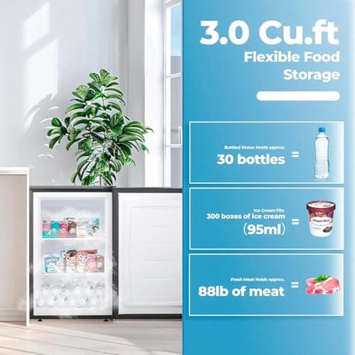 Electactic 3.0 Cu.ft Small Freezer, Mini Upright Freezer with Adjustable Thermostat, Removable Shelves, Reversible Single Door, for Bedroom/Home/Dorms/Apartment, Black 6