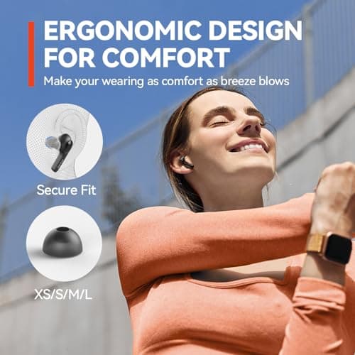 EarFun® Air True Wireless Earbuds, Bluetooth Earbuds with 4 Mics, Sweatshield™ IPX7 Waterproof with Volume Control, USB-C Fast Charge, in-Ear Headphones with Wireless Charging, Deep Bass, 35H Playtime 5