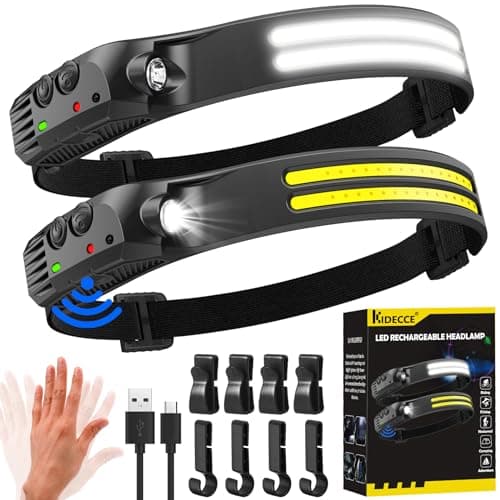 Headlamp Rechargeable,2 Pack 230° Wide Beam Head Lamp,2000 Lumen Super Bright LED Headlamp with Motion Sensor,Waterproof 0.14lb Lightweight Head Lights for Forehead Hiking Running,Camping Essentials
