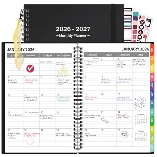 Monthly Planner 2026-2027(7.6'' x 10''), 18 Months Agenda Calendar Planner with Tabs & Pocket, Holidays, Note Pages, Time Management and Hit Your Goals, January 2026 - June 2027, 120GSM Thick Paper