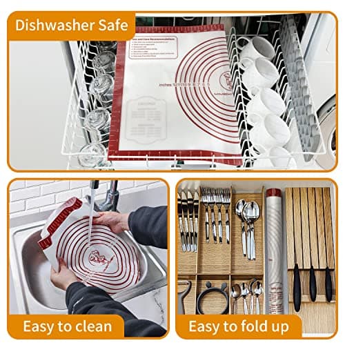 Silicone Baking Mat, Non Stick Pastry Mat Sheet for Dough Rolling, Nonslip Fondant/Pie Crust Mat, Counter Mat Oven Liner Mat for Making Cookies Macarons Bread Baking Supplies Extra Large 26 x 16 Inch 6