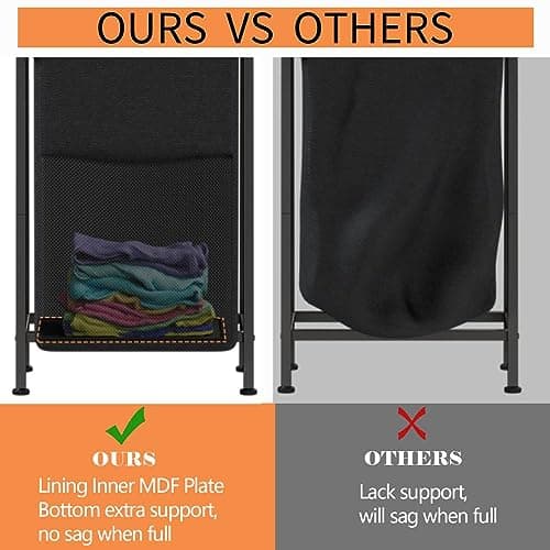 Furnulem Laundry Hamper, Vertical Laundry Basket with 2 Tiers Wooden Shelf and Hooks, Clothes Hamper with Pull-Out and Removable Bag for Bathroom, Bedroom, Dorm, 13.21 Gallons (50L) 8