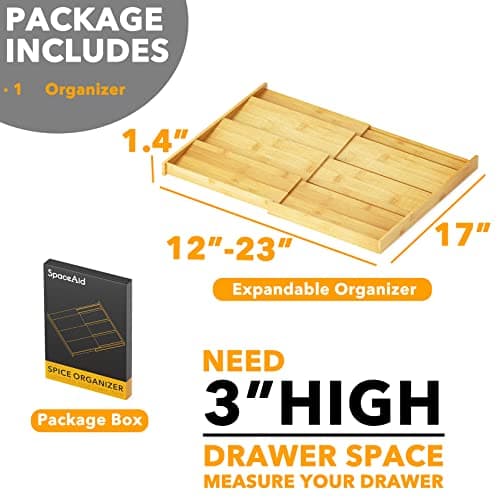 SpaceAid Bamboo Spice Drawer Organizer, (Need 3" Deep Drawer) Expandable 4 Tier Spices Rack for Cabinet, Kitchen Seasoning Storage Insert (Jars Not Included, From 12" to 23" Wide) 5