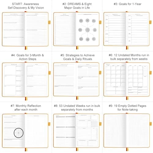 Undated Luxurious Weekly & Monthly Planner to Increase Productivity Hit Your Goals, Organizer Notebook Gratitude Journal Time Management Start Anytime, A5, Lasts 1 Year 5