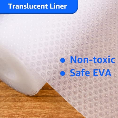 PABUSIOR Clear Cabinet Shelf Liner: Waterproof Bathroom Drawer Mat 17.7 x 96 Inch - Protector Kitchen Cupboard Liners for Closet Pantry Shelves - Easy to Cut Translucent Refrigerator Mats 5