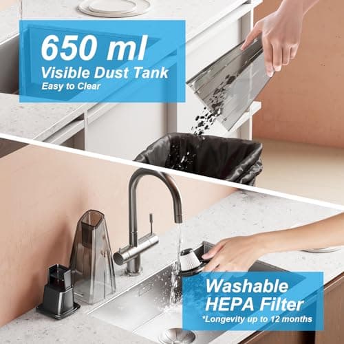 AWMWOCS 9700Pa Handheld Vacuum Cordless, 100W Portable Car Vacuum, Wet Dry Hand Held Vacuum, Lightweight Low-Noise Washable HEPA Filter Vacuum Cleaner for Car/Home/Pet/Office 6