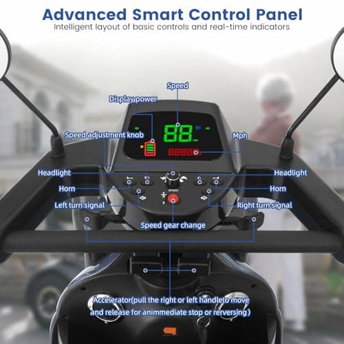 MS09 MAX All-Terrain 1000W Electric Mobility Scooter for Adults & Seniors, 500 LBS Load, 32 Miles Range Heavy-Duty Powered Wheelchair with Bluetooth, Front & Rear Storage Baskets, Off-Road Suspension 5
