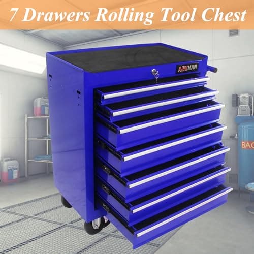 lunhung 7-Drawer Metal Rolling Tool Chest with Wheels,Tool Storage Cabinet with Locking System,Multifunctional Tool Cart with Wheels for Garage, Warehouse, Workshop, Repair Shop (Blue) 6
