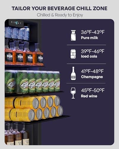 Icyglee Beverage Refrigerator Cooler, 126 Can Mini Fridge with Glass Door for Wine, Soda Beer, Beverage Cooler for Home, Bar, Office with Adjustable Removable Shelves, Black 7