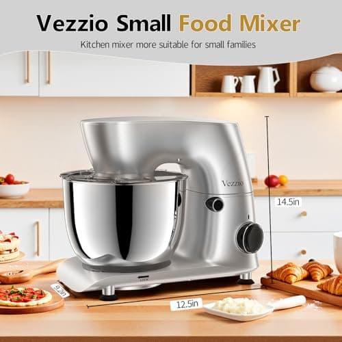 Vezzio Stand Mixer,6 Quarts,10-Speed Tilt-Head,Kitchen Food Mixer with Stainless Steel Bowl,Dough Hook,Whisk, Beater,Egg White Separator (Silver) 5
