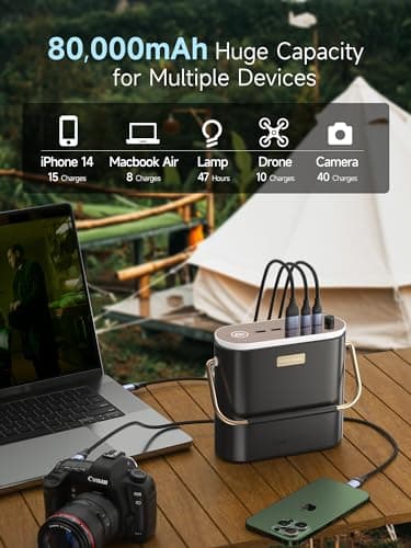 MOVE SPEED 2025 Upgrade 80,000mAh Power Bank 130W Portable Power Station with Digital Display, Lighting, USB C 5-Port Support Solar Recharge for Outdoor Camping,Laptop,Emergency Backup(296Wh) 6