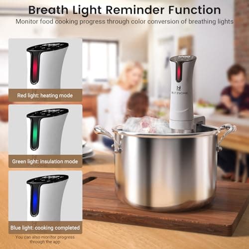 BLITZHOME Sous Vide Machine, 1100W Sous Vide Cooker with Accurate Temperature & Timer, Ultra Quiet Stainless Precision Immersion Circulator Device, Kitchen Gadgets with Recipes, White… 5