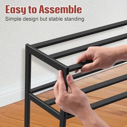 KEETDY Heavy Duty Shoe Rack for Closet Entryway, Stackable Shoe Organizer for Small Space Metal Shoe Rack Shelf Storage for Bedroom, Floor, Outdoor (Black) 6