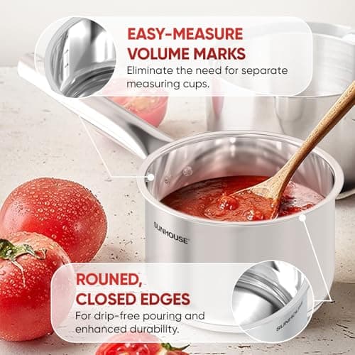 SUNHOUSE – 1.5 Quarts Stainless Steel Sauce Pan with Lid - PFOA-FREE, Stainless Steel Sauce Pan, Advanced Impact Bonding Induction Base, Stay-Cool Handle, Compatible with All Cooktops 5